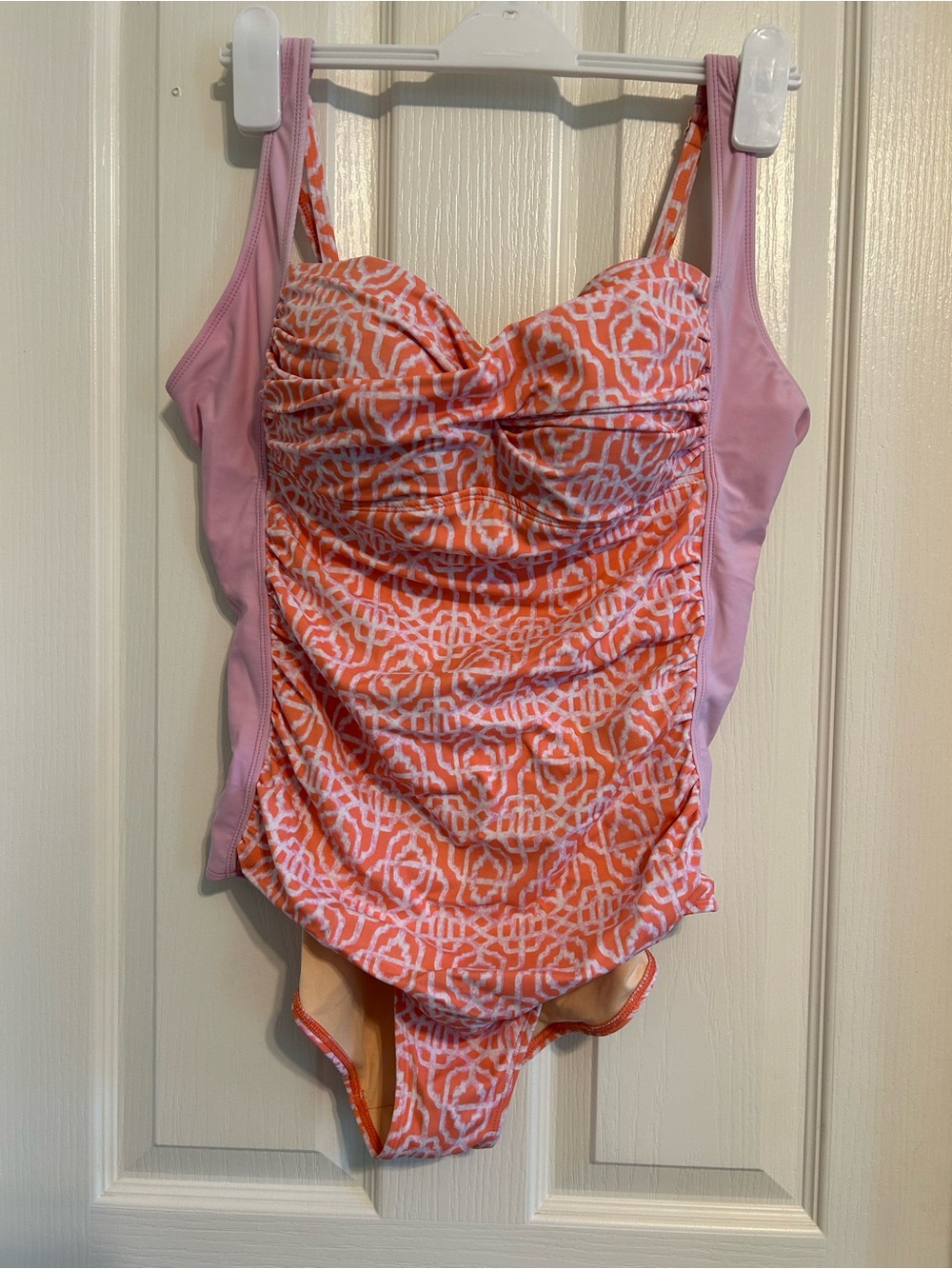 Cabana Life Pink and Coral Ruched One-Piece Swimsuit